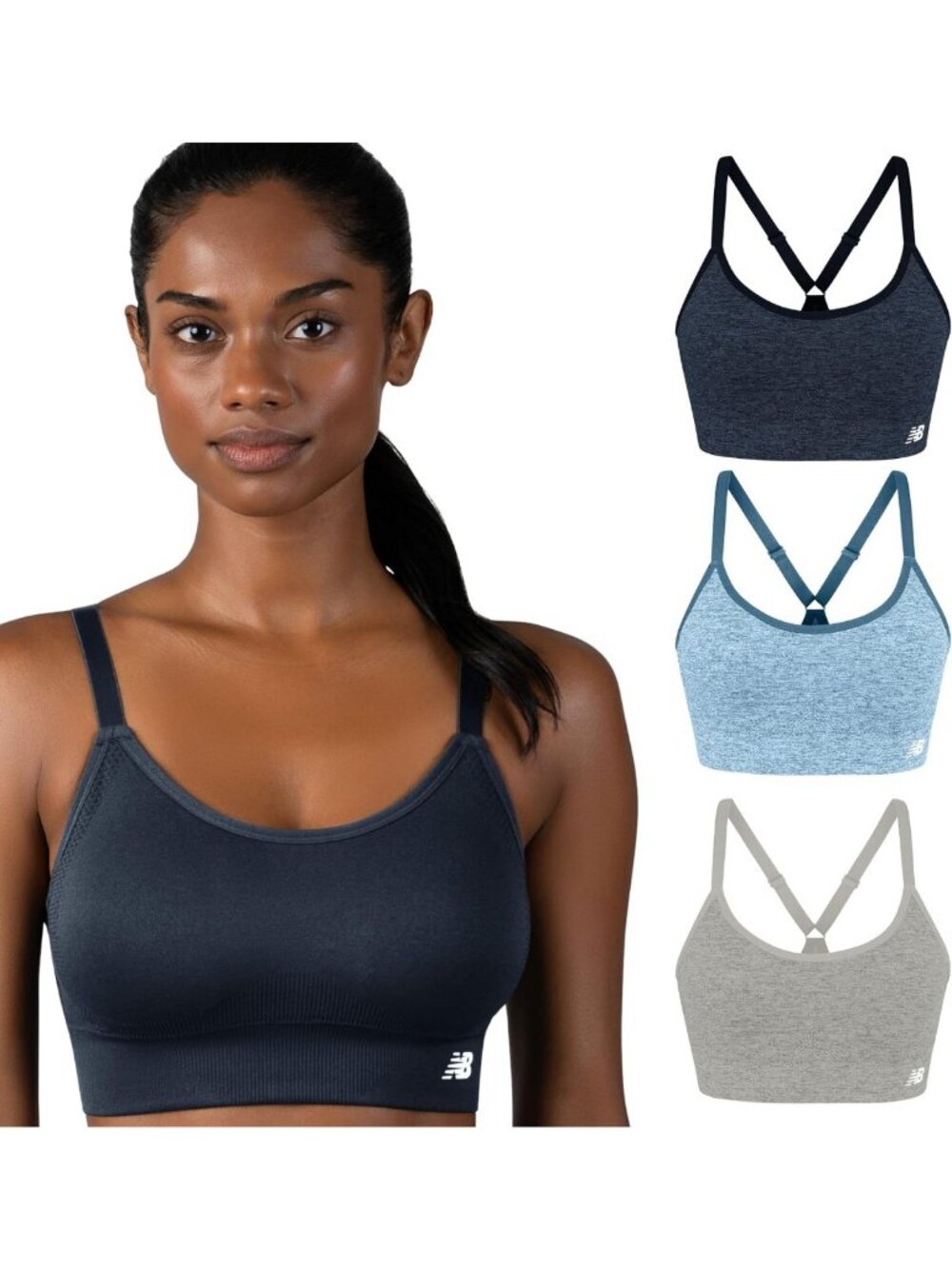 Seamless Women's Sports Bras 3 Pack, Medium Impact Gym Cami, Removable Pads